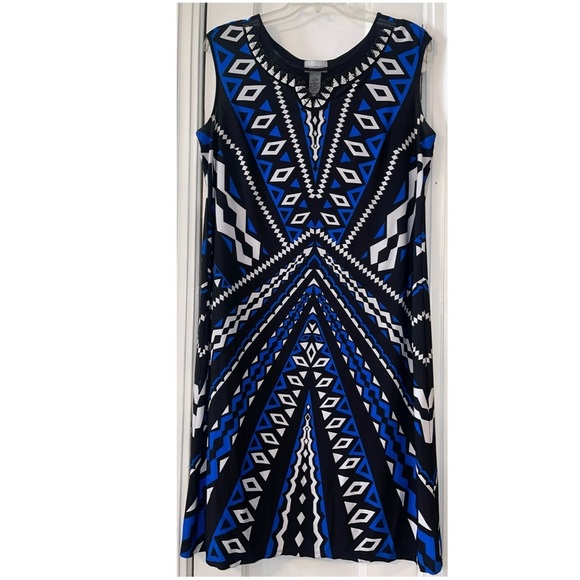 EUC Geometric Blue and Black Sleeveless Dress - Picture 1 of 4